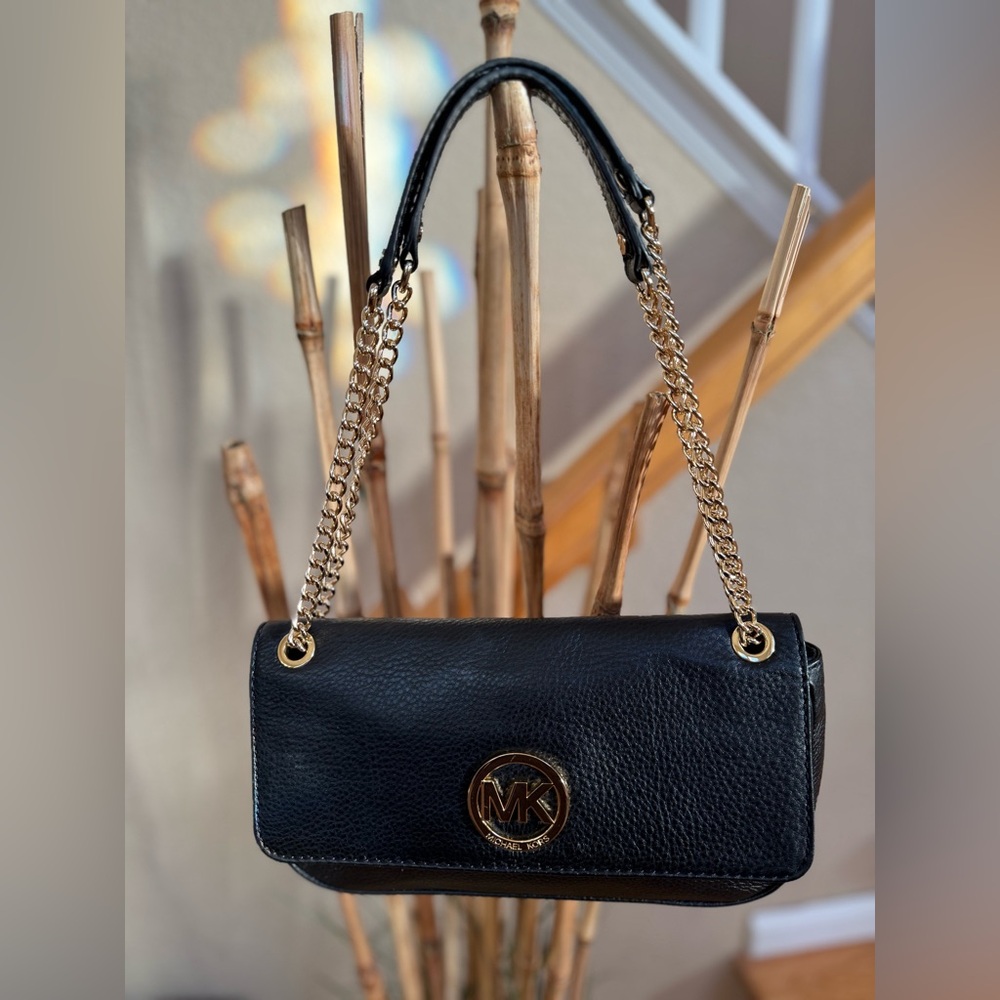 Michael Kors Black Shoulder Bag with Gold Chain.